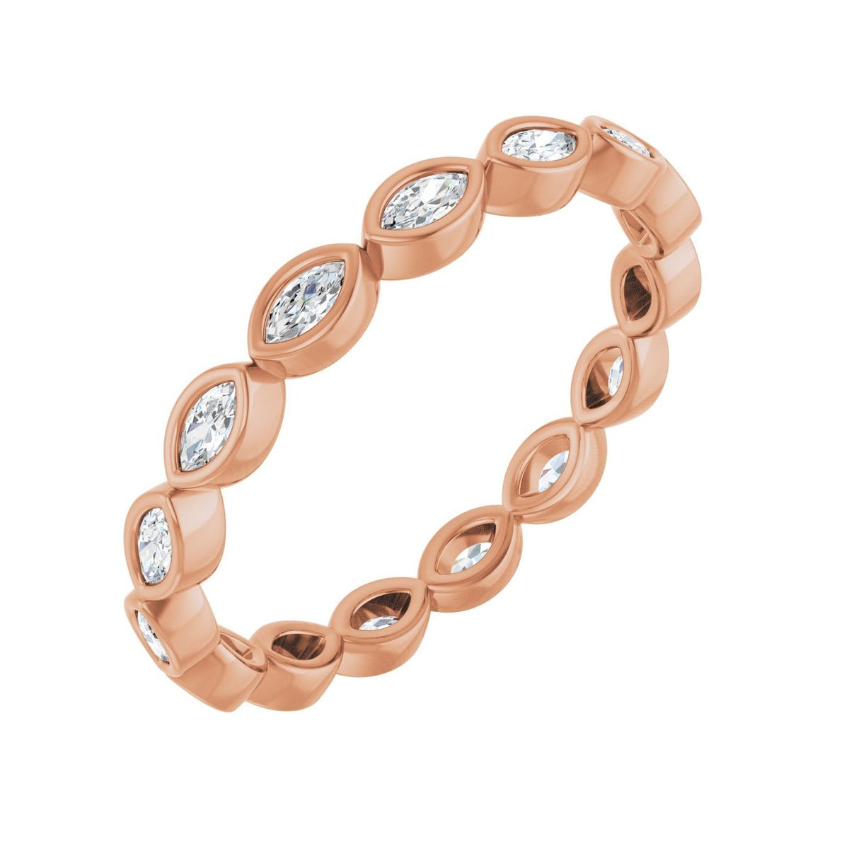 Sapphire Row Lab-Grown Diamond Marquise Station Band - 14K Rose Gold, 3 × 1.5 mm, 7