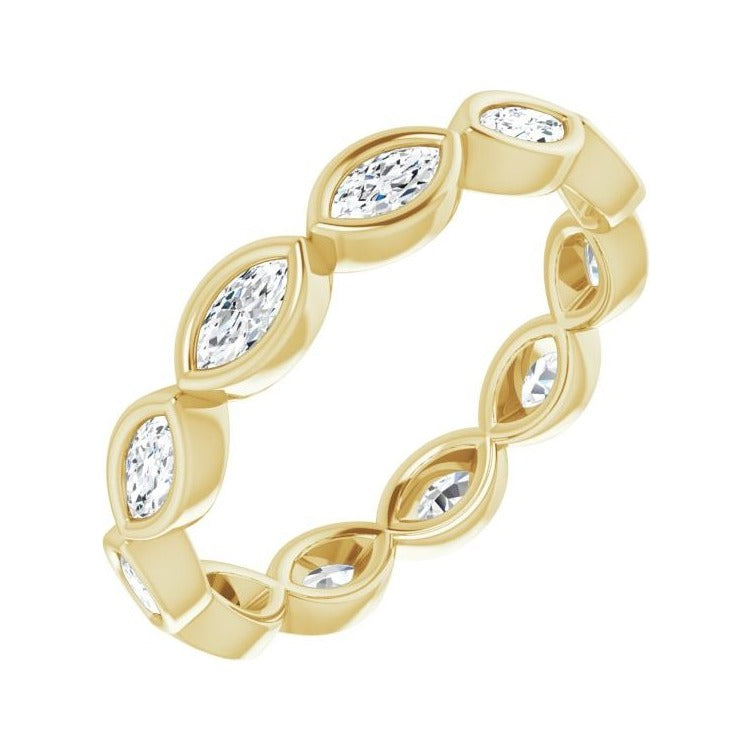 Sapphire Row Lab-Grown Diamond Marquise Station Band - 14K Yellow Gold, 4 × 2 mm, 6