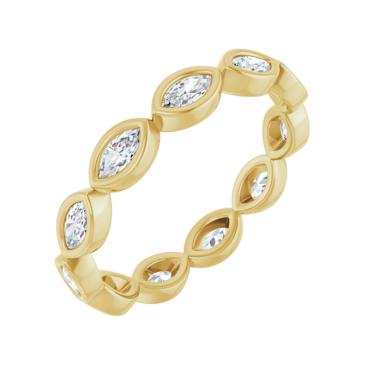 Sapphire Row Lab-Grown Diamond Marquise Station Band - 14K Yellow Gold, 4 × 2 mm, 7