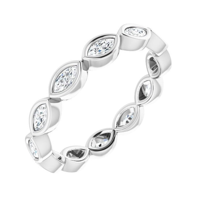 Sapphire Row Lab-Grown Diamond Marquise Station Band - 14K White Gold, 3.5 × 1.75 mm, 5