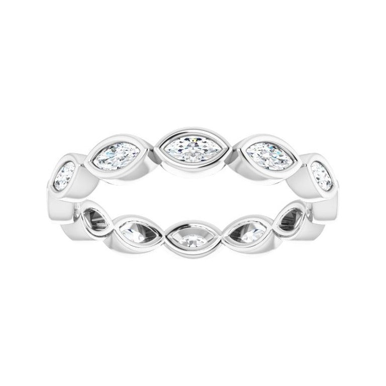 Sapphire Row Lab-Grown Diamond Marquise Station Band - 14K White Gold, 3.5 × 1.75 mm, 5 (view 3)