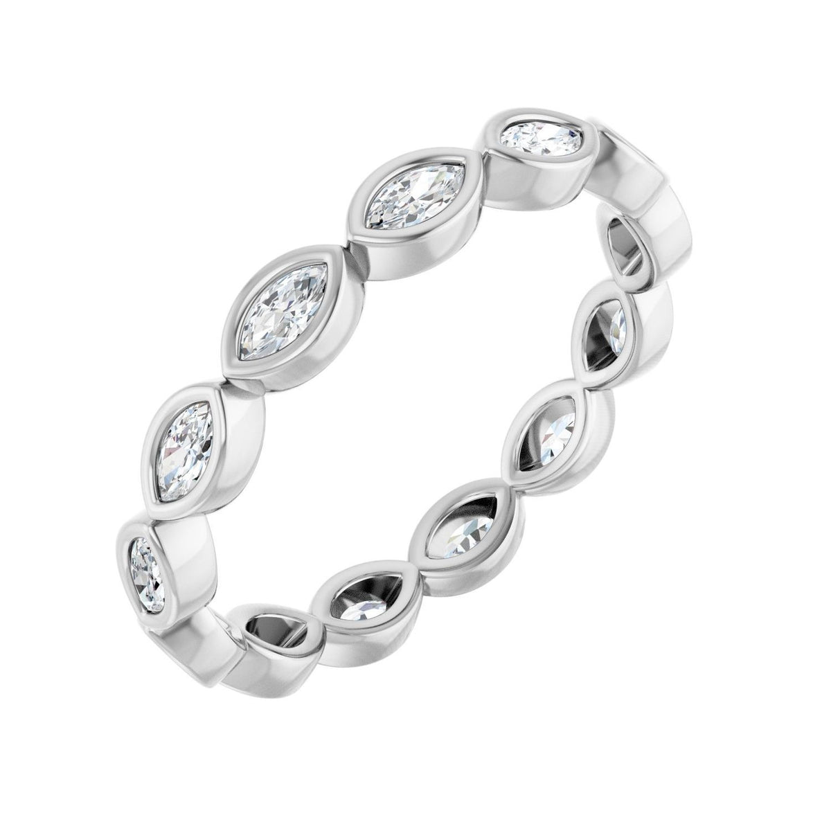 Sapphire Row Lab-Grown Diamond Marquise Station Band - 14K White Gold, 3.5 × 1.75 mm, 7