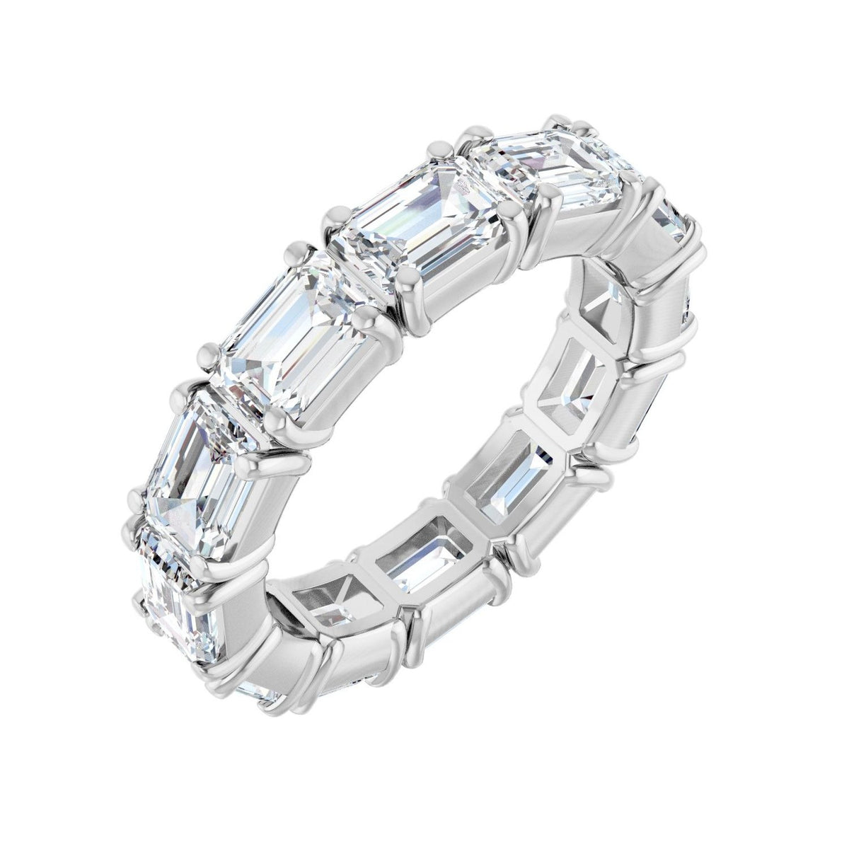 Sapphire Row Natural Diamond Emerald-Cut Eternity Band - Platinum, 5 × 3.5 mm, 4.5
