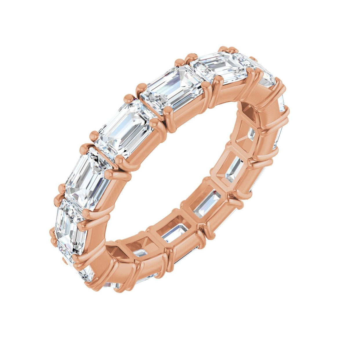 Sapphire Row Natural Diamond Emerald-Cut Eternity Band - 14K Rose Gold, 5 × 3.5 mm