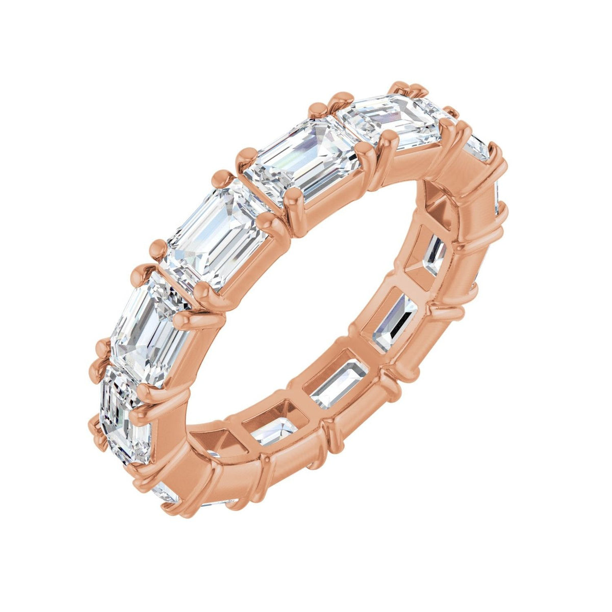 Sapphire Row Natural Diamond Emerald-Cut Eternity Band - 14K Rose Gold, 5 × 3.5 mm, 6.5