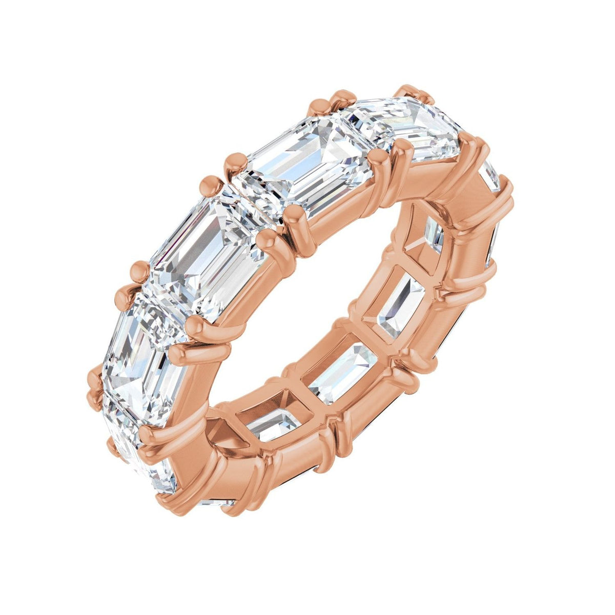 Sapphire Row Natural Diamond Emerald-Cut Eternity Band - 14K Rose Gold, 5.8 × 4.2 mm, 4