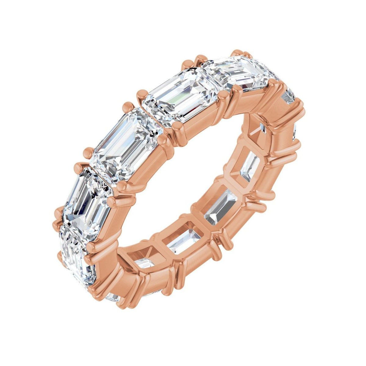 Sapphire Row Natural Diamond Emerald-Cut Eternity Band - 14K Rose Gold, 5.8 × 4.2 mm, 7