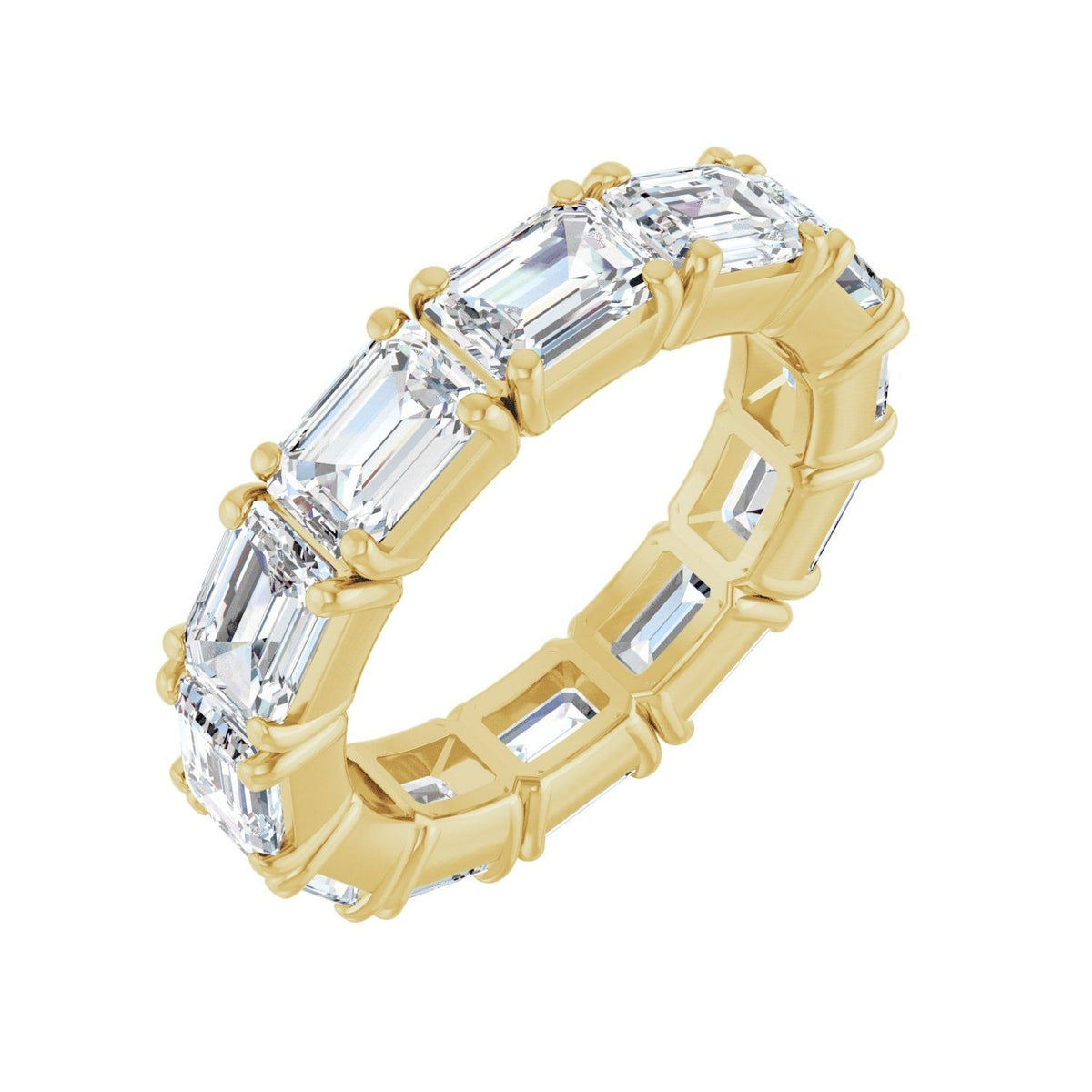Sapphire Row Natural Diamond Emerald-Cut Eternity Band - 14K Yellow Gold, 5 × 3.5 mm, 4