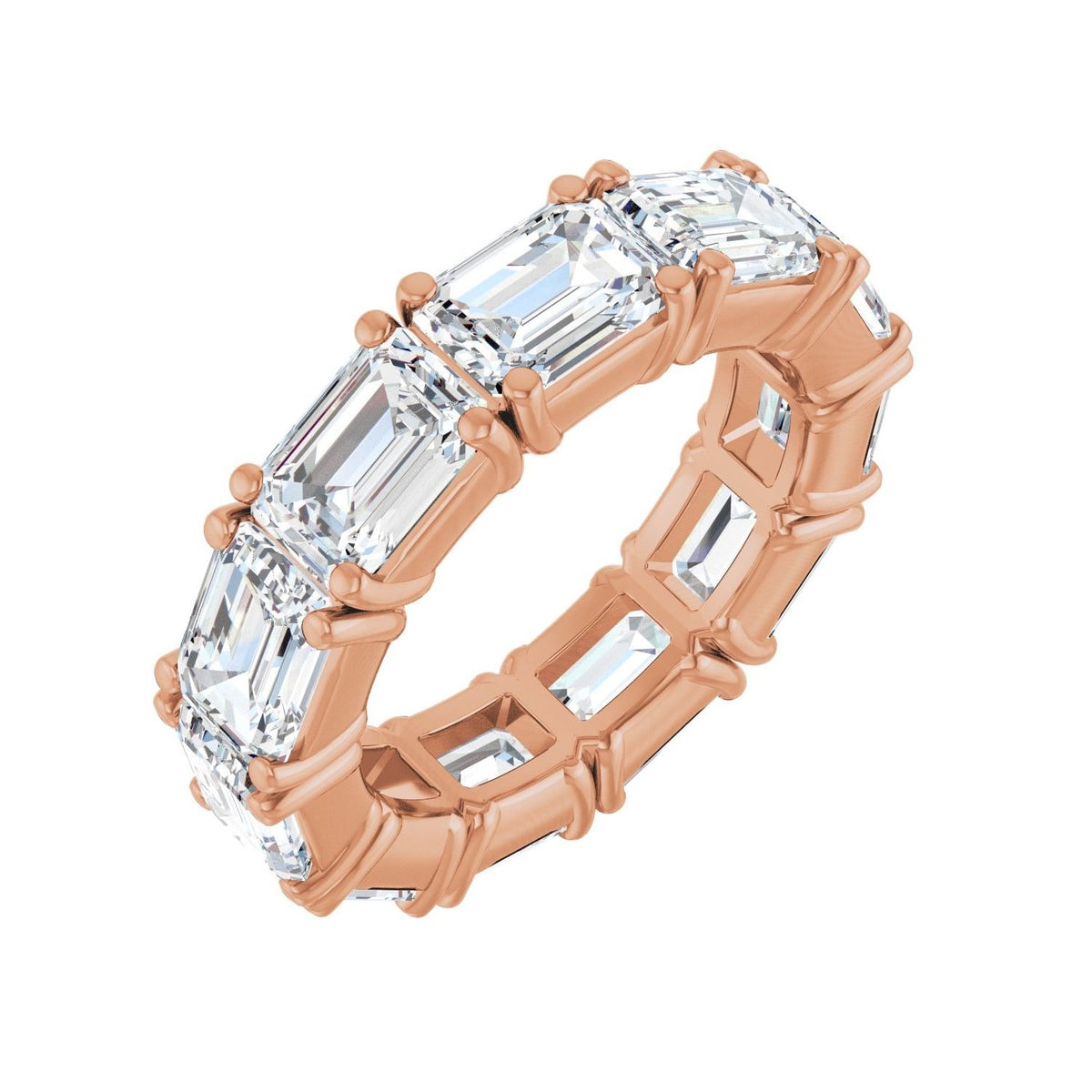 Sapphire Row Natural Diamond Emerald-Cut Eternity Band - 14K Rose Gold, 5.8 × 4.2 mm, 4.5