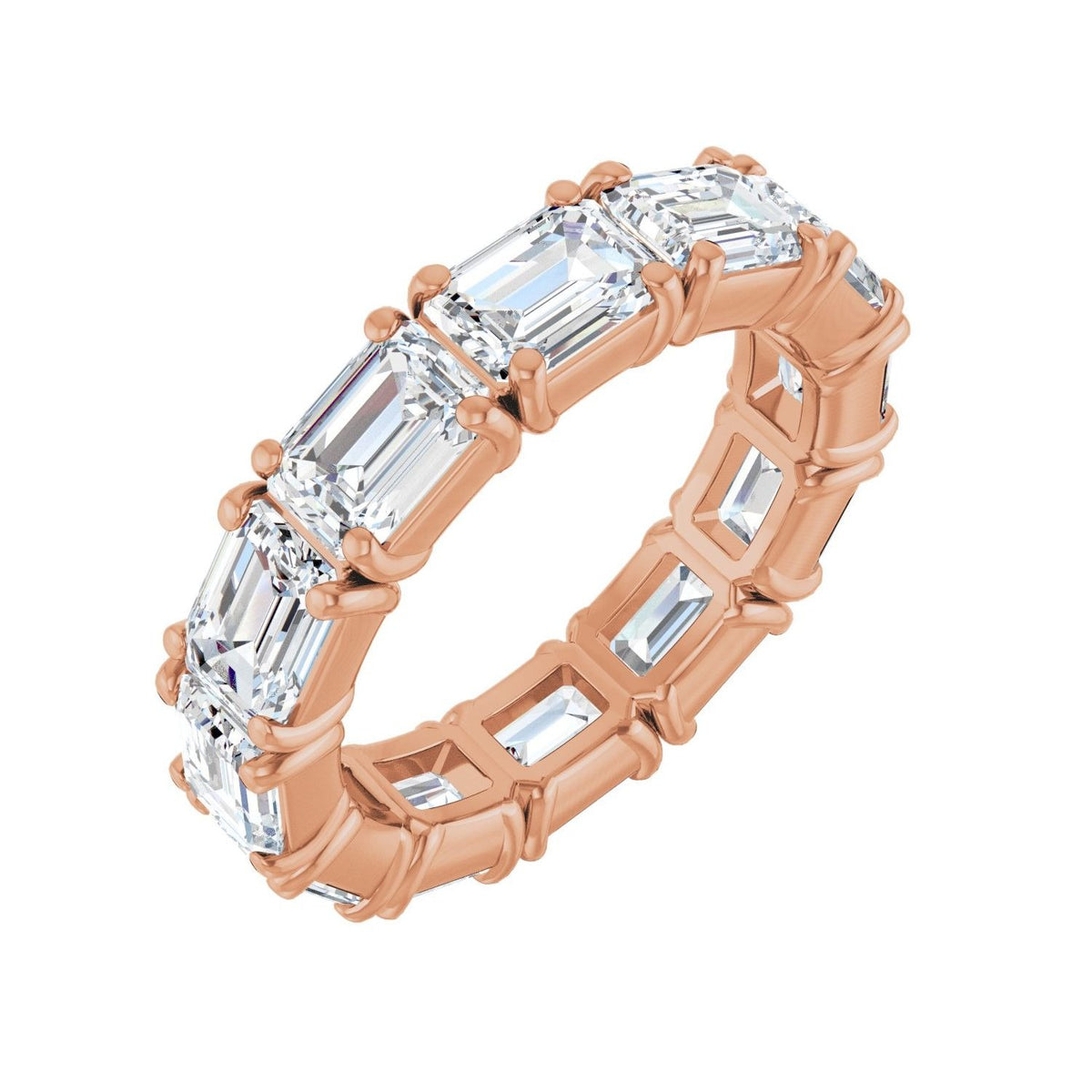 Sapphire Row Natural Diamond Emerald-Cut Eternity Band - 14K Rose Gold, 5.8 × 4.2 mm, 7.5