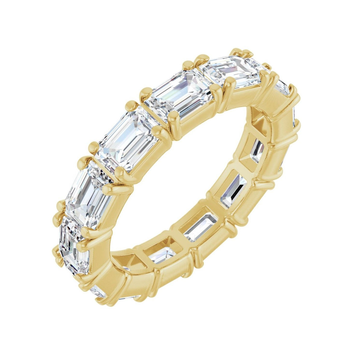 Sapphire Row Natural Diamond Emerald-Cut Eternity Band - 14K Yellow Gold, 5 × 3.5 mm, 6.5