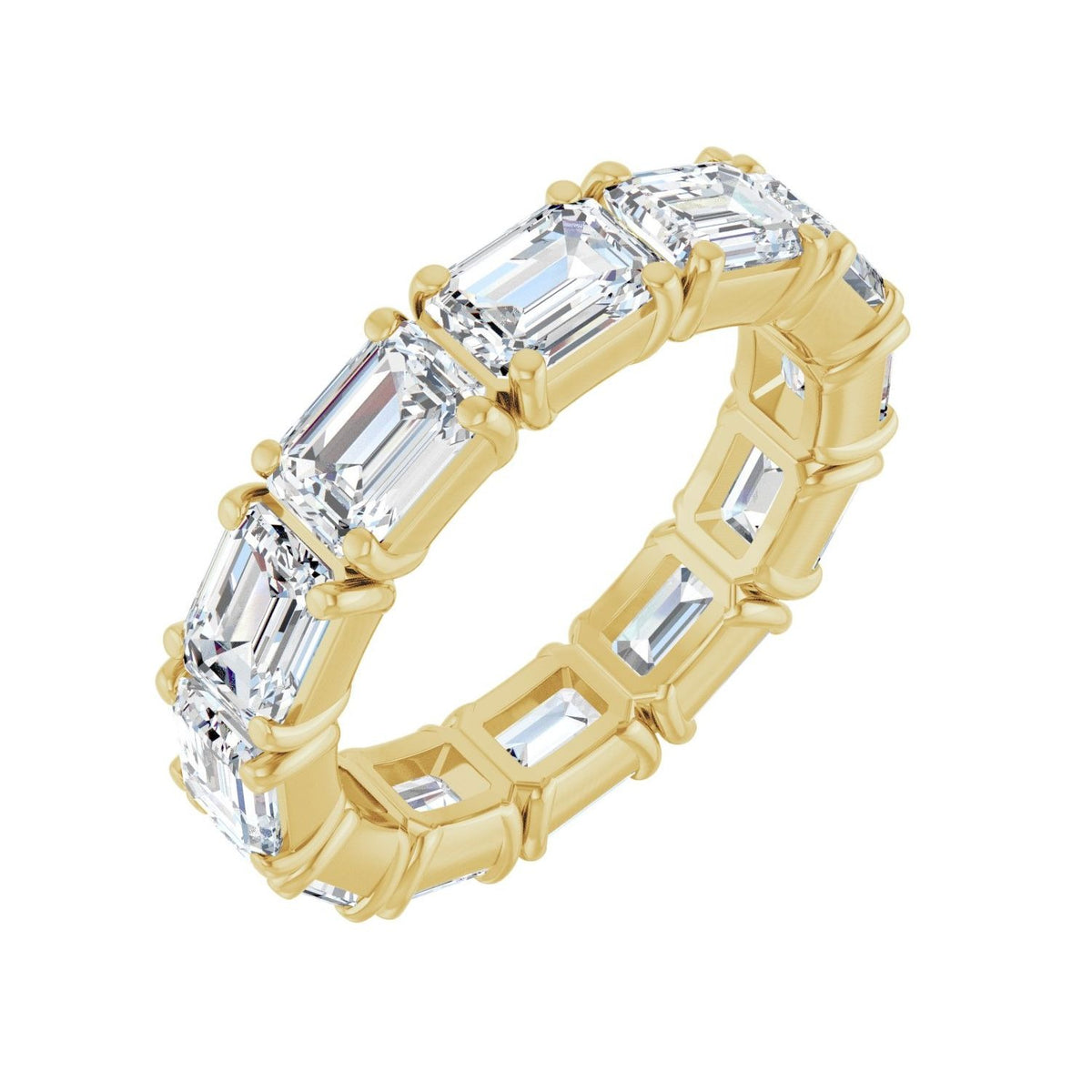 Sapphire Row Natural Diamond Emerald-Cut Eternity Band - 14K Yellow Gold, 5.8 × 4.2 mm, 8