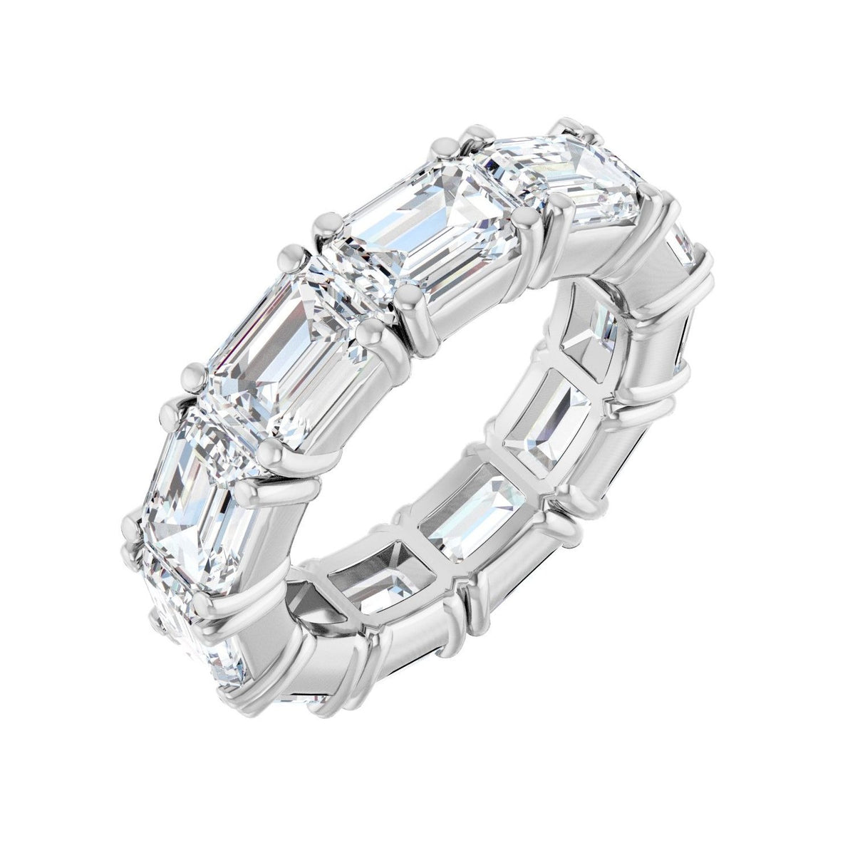 Sapphire Row Natural Diamond Emerald-Cut Eternity Band - 14K White Gold, 5.8 × 4.2 mm, 4