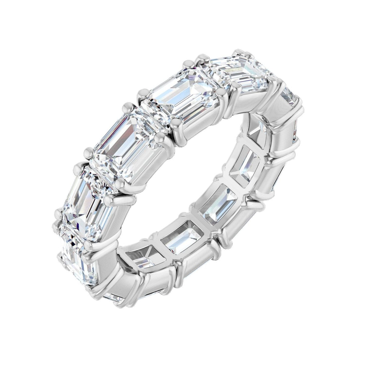 Sapphire Row Natural Diamond Emerald-Cut Eternity Band - Platinum, 5.8 × 4.2 mm, 6.5