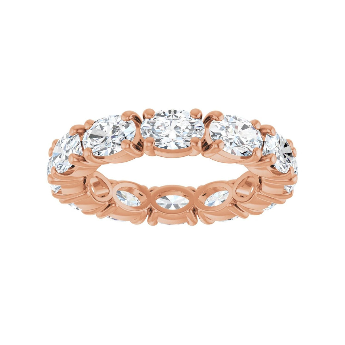Sapphire Row Natural Diamond Oval Eternity Band - 14K Rose Gold, 6 × 4 mm, 8 (view 3)