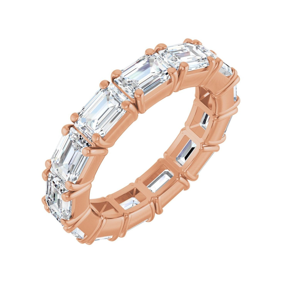 Sapphire Row Lab-Grown Diamond Emerald-Cut Eternity Band - 14K Rose Gold, 5 × 3.5 mm, 5.5