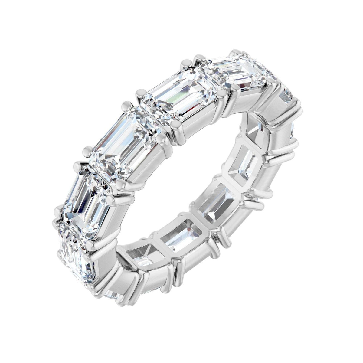 Sapphire Row Lab-Grown Diamond Emerald-Cut Eternity Band - 14K White Gold, 5.8 × 4.2 mm, 7