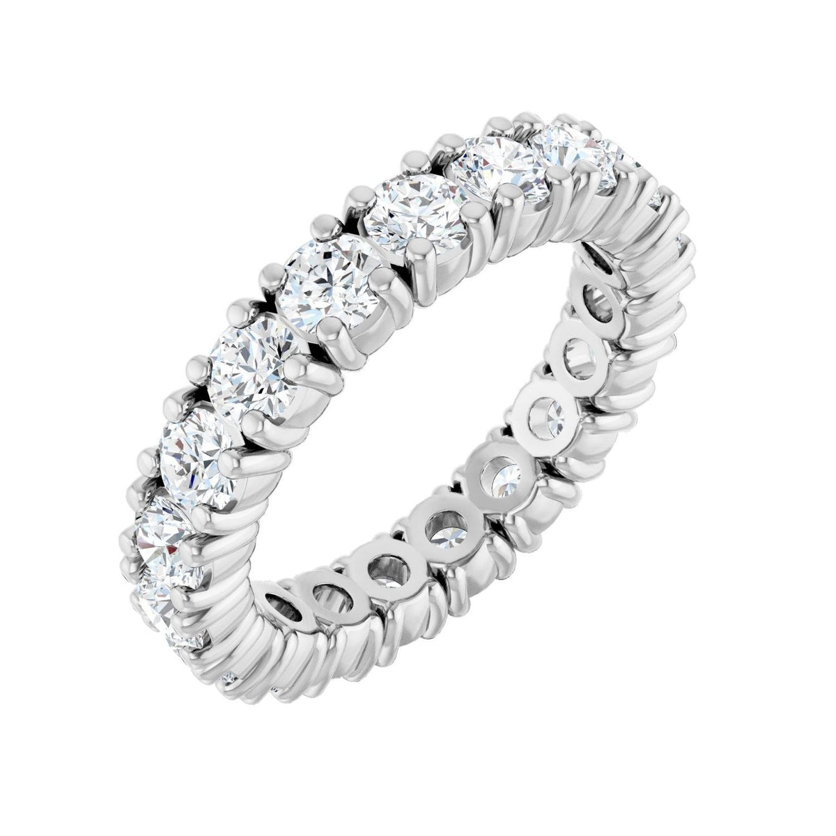Sapphire Row Lab-Grown Diamond Round Eternity Band - 14K White Gold, 3 mm, 4