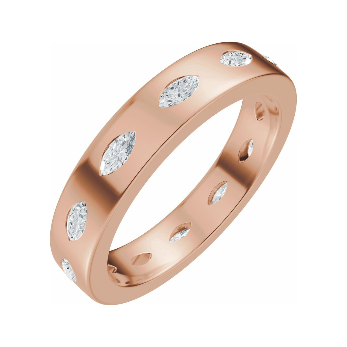 Sapphire Row Natural Diamond Marquise Inlay Band - 14K Rose Gold