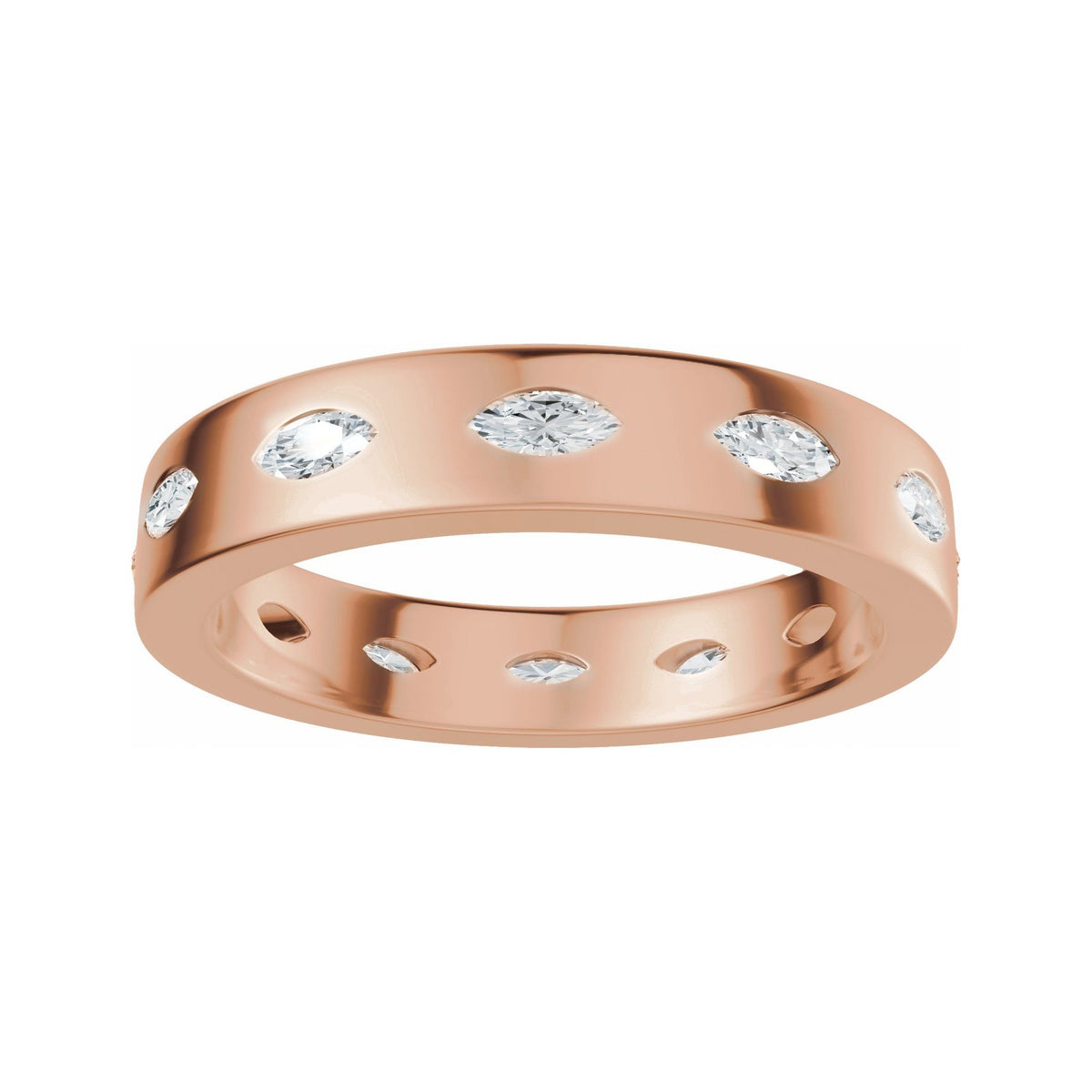 Sapphire Row Natural Diamond Marquise Inlay Band - 14K Rose Gold (view 3)