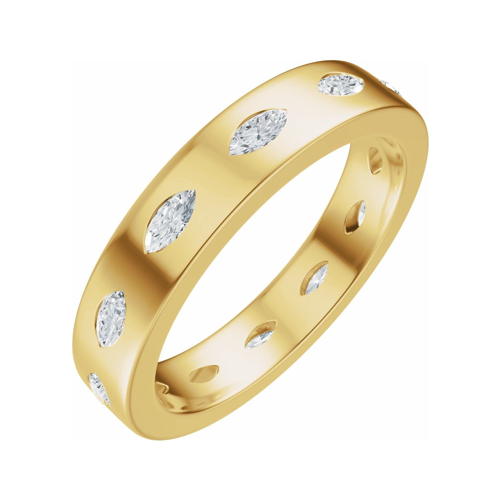 Sapphire Row Natural Diamond Marquise Inlay Band - 14K Yellow Gold