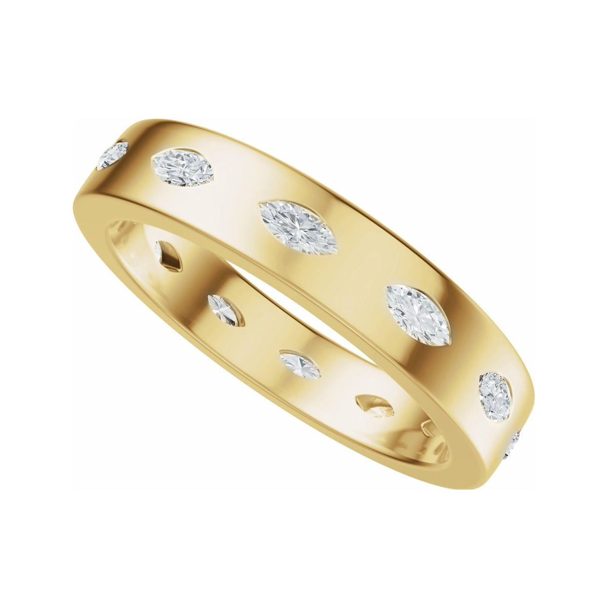 Sapphire Row Natural Diamond Marquise Inlay Band - 14K Yellow Gold (view 5)