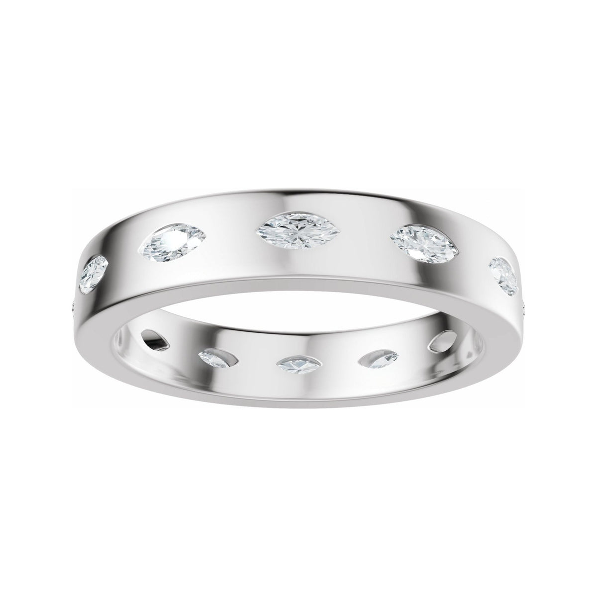 Sapphire Row Lab-Grown Diamond Marquise Inlay Band - 14K White Gold (view 3)