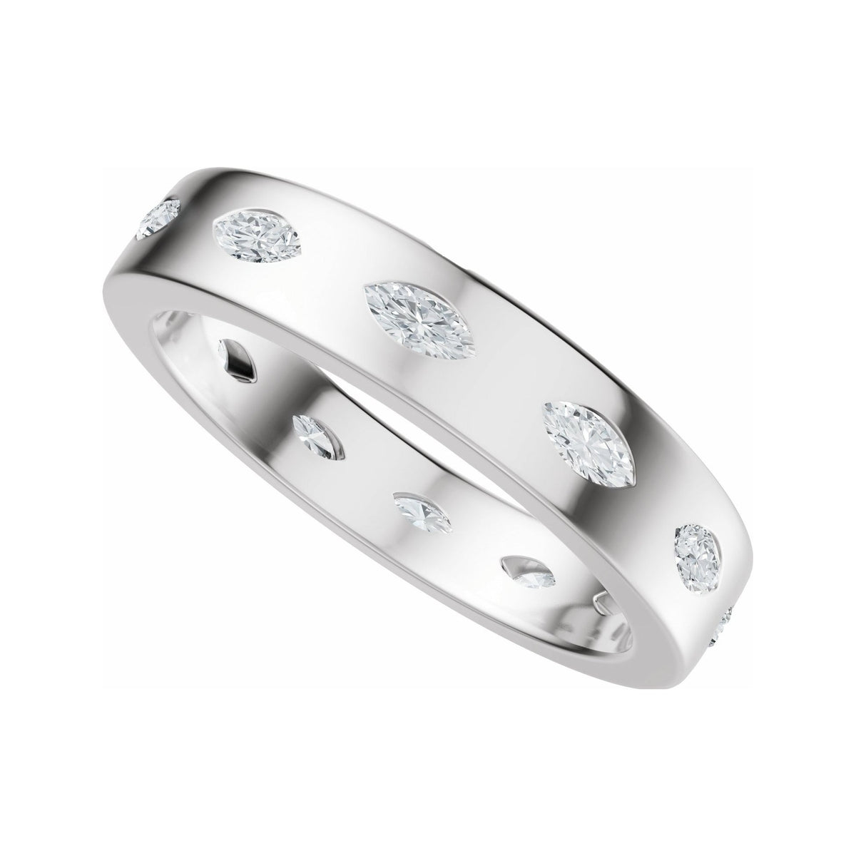 Sapphire Row Lab-Grown Diamond Marquise Inlay Band - 14K White Gold (view 5)