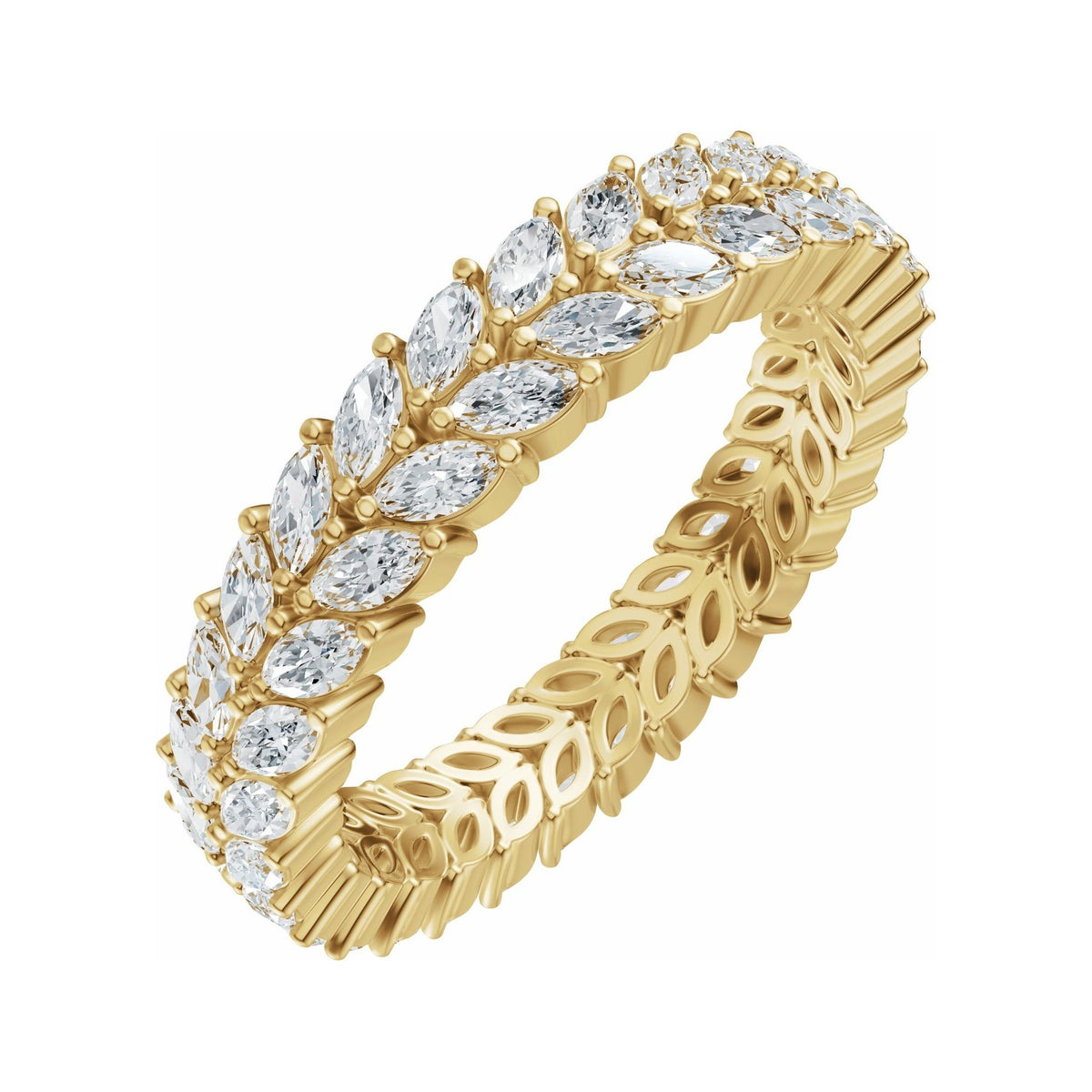 Sapphire Row Natural Diamond Double Marquise Eternity Band - 14K Yellow Gold