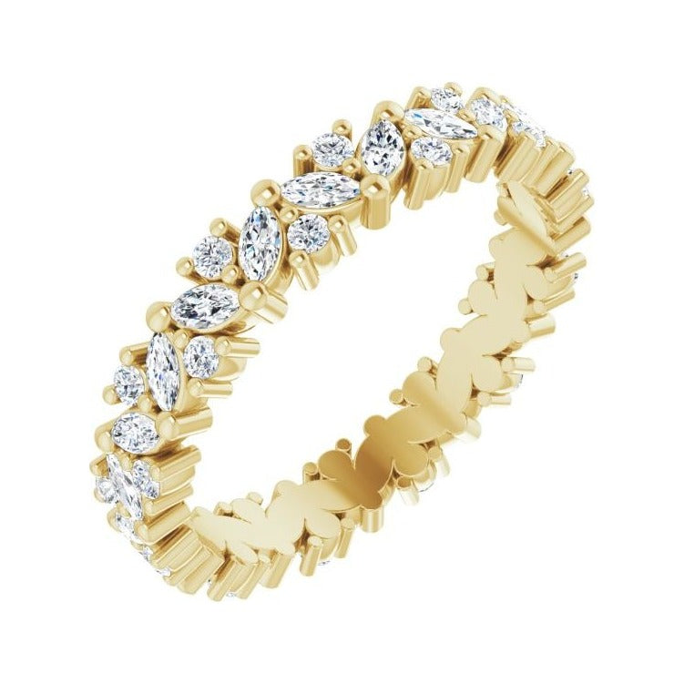 Sapphire Row Lab-Grown Diamond Marquise Cluster Band - 14K Yellow Gold, 7.5