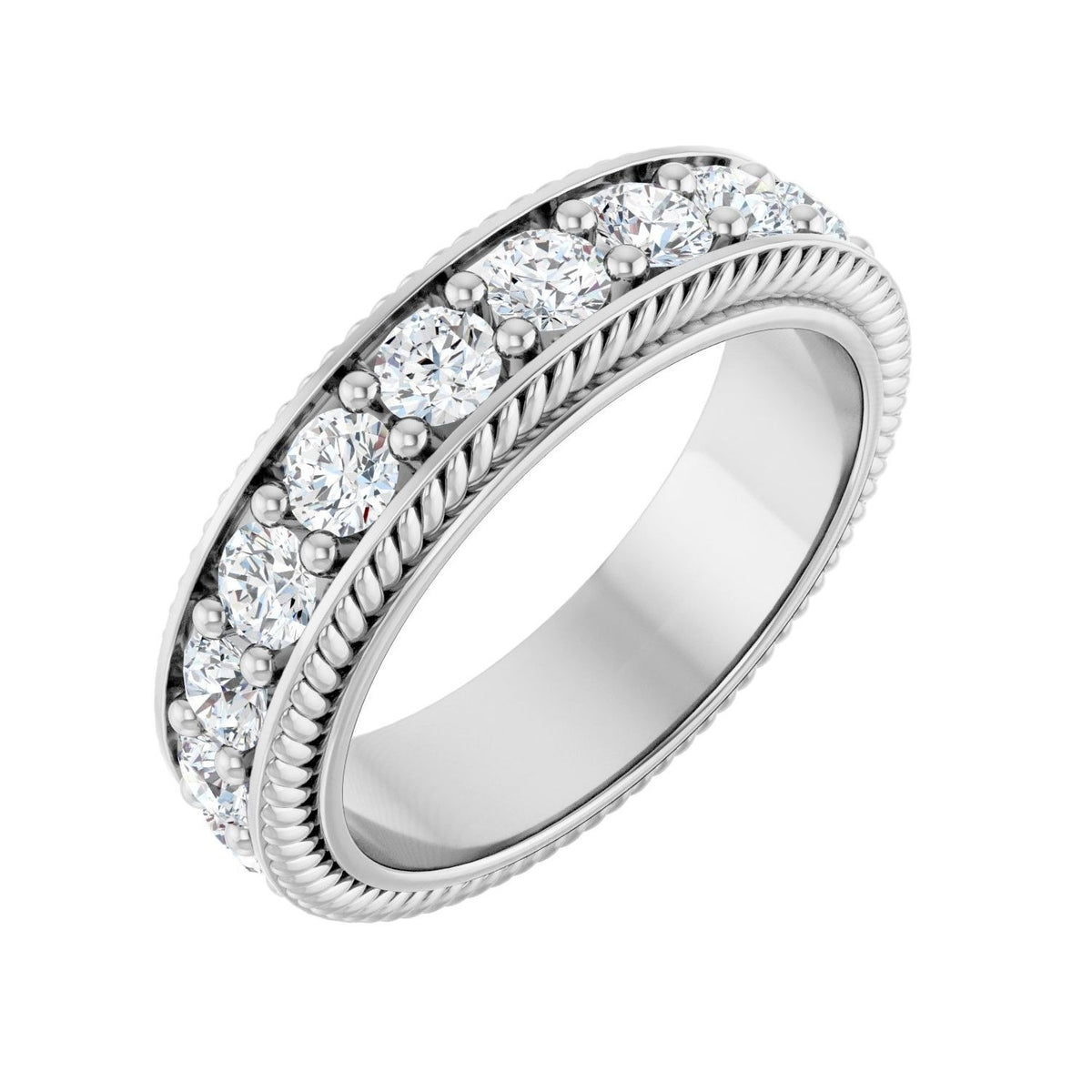 Sapphire Row Natural Diamond Rope-Edge Eternity Band - Platinum, 3 mm, 7