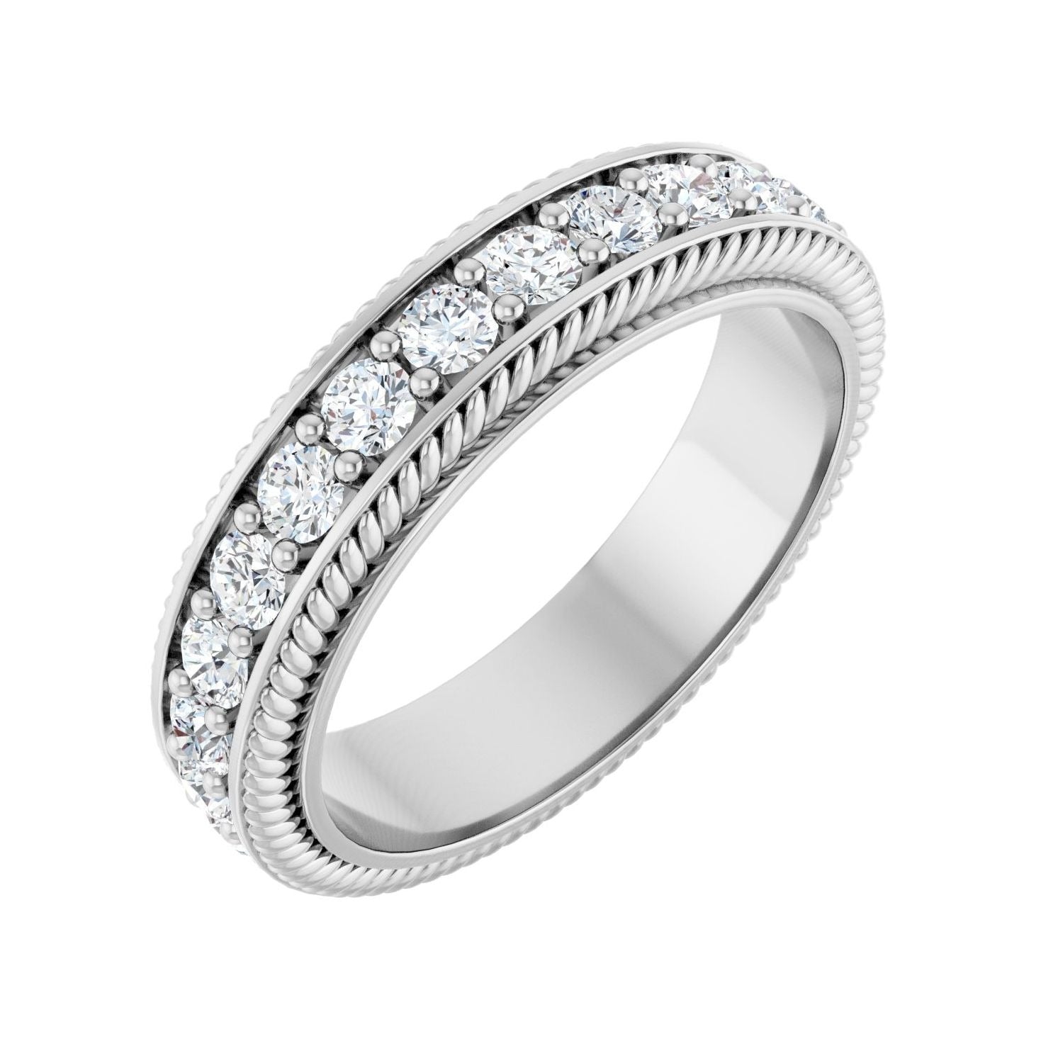 Sapphire Row Natural Diamond Rope-Edge Eternity Band - 14K White Gold, 2 mm, 4