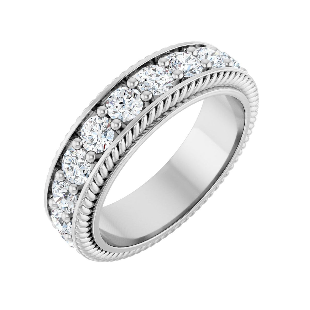 Sapphire Row Natural Diamond Rope-Edge Eternity Band - 14K White Gold, 3 mm, 6