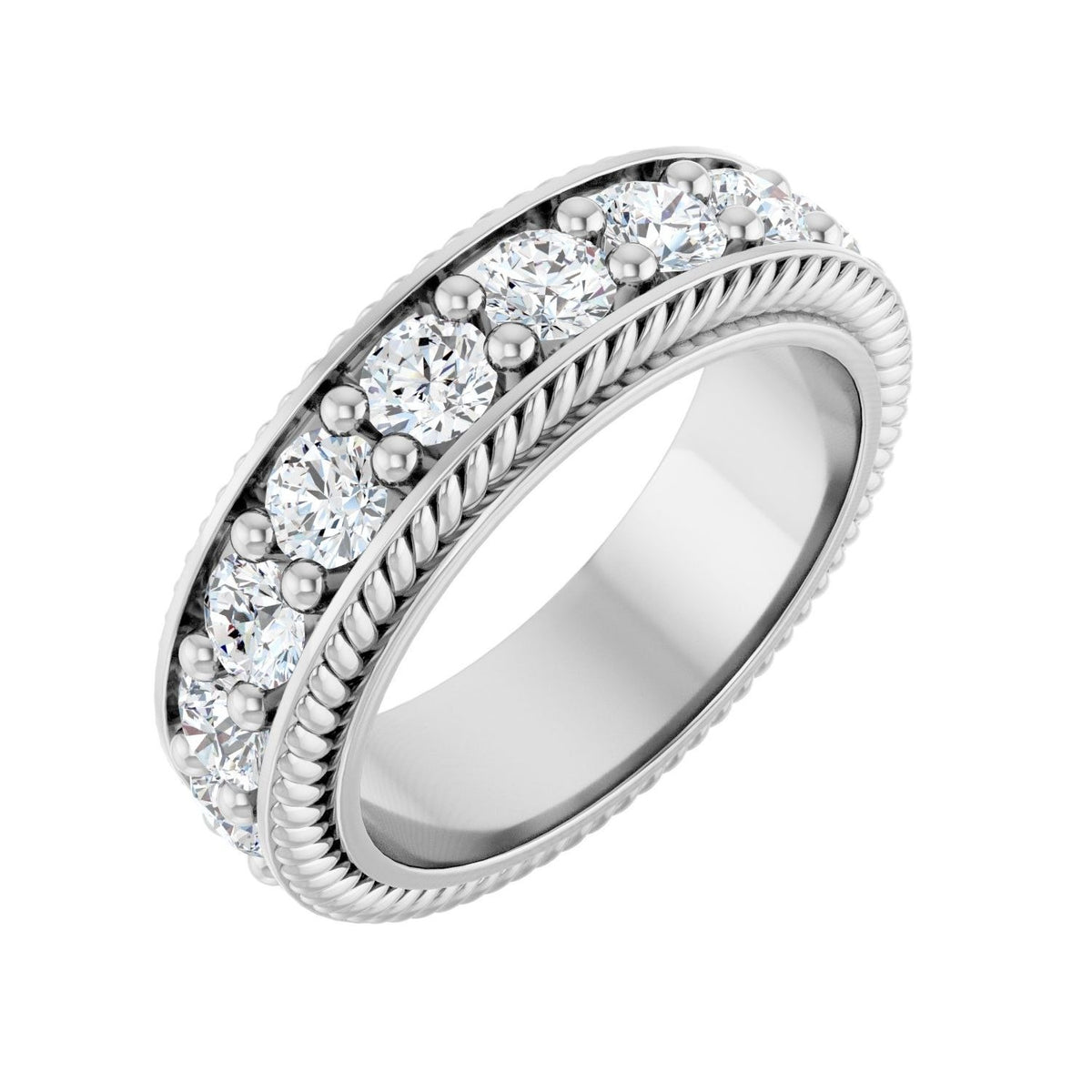 Sapphire Row Natural Diamond Rope-Edge Eternity Band - 14K White Gold, 3 mm, 4.5