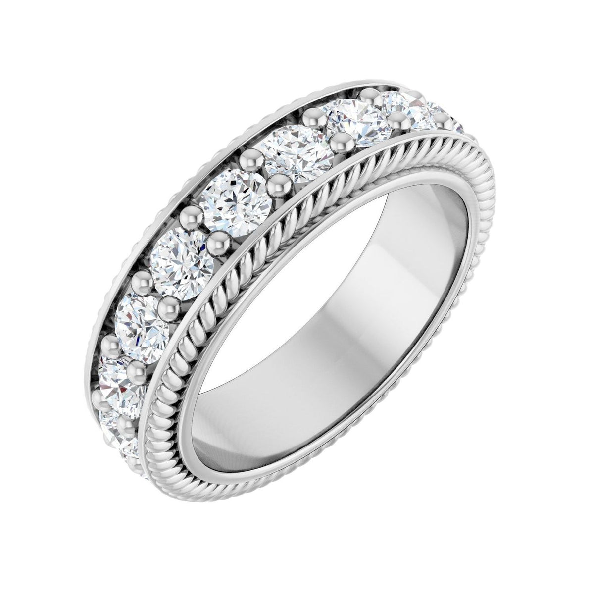 Sapphire Row Natural Diamond Rope-Edge Eternity Band - 14K White Gold, 3 mm, 5.5