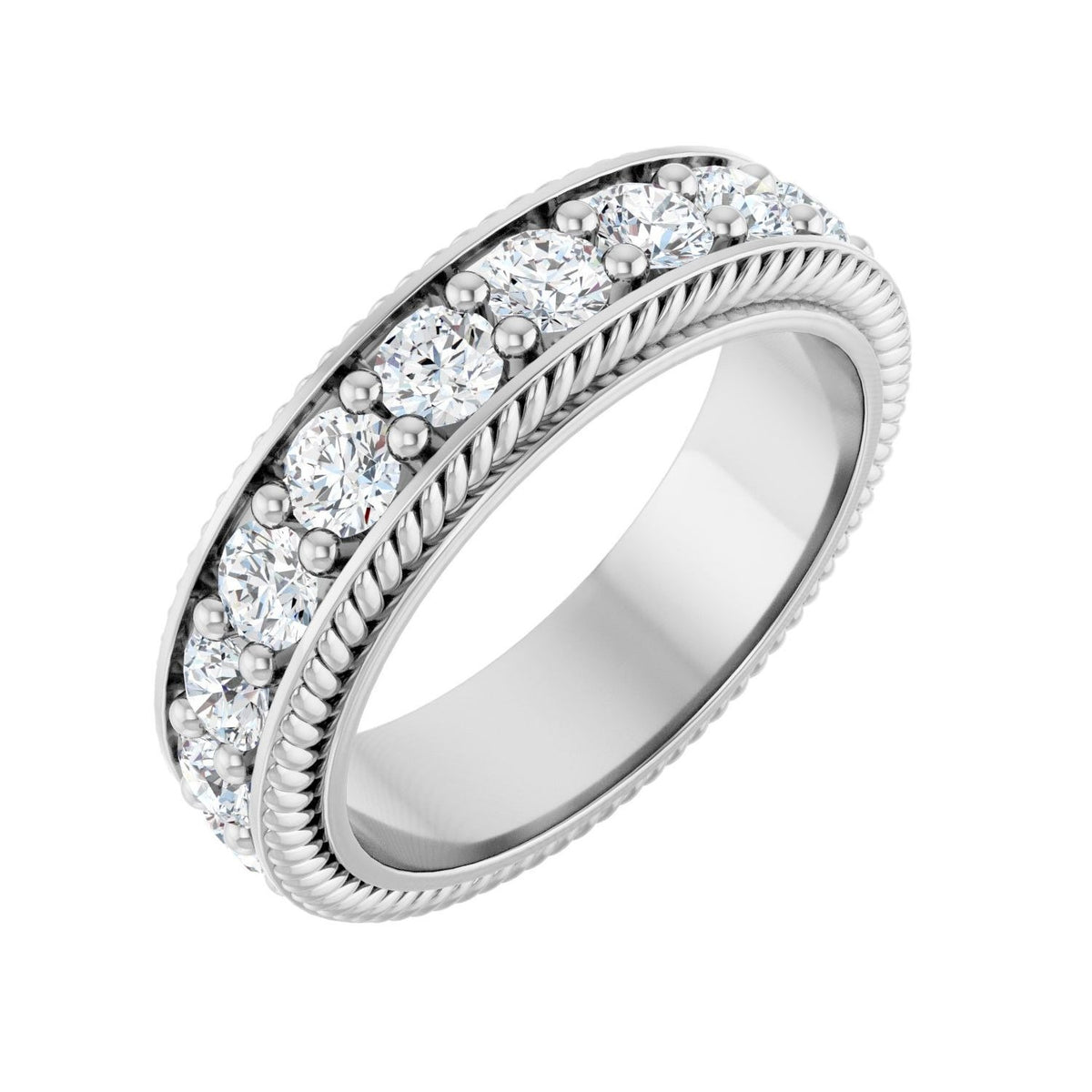 Sapphire Row Natural Diamond Rope-Edge Eternity Band - Platinum, 3 mm, 6.5