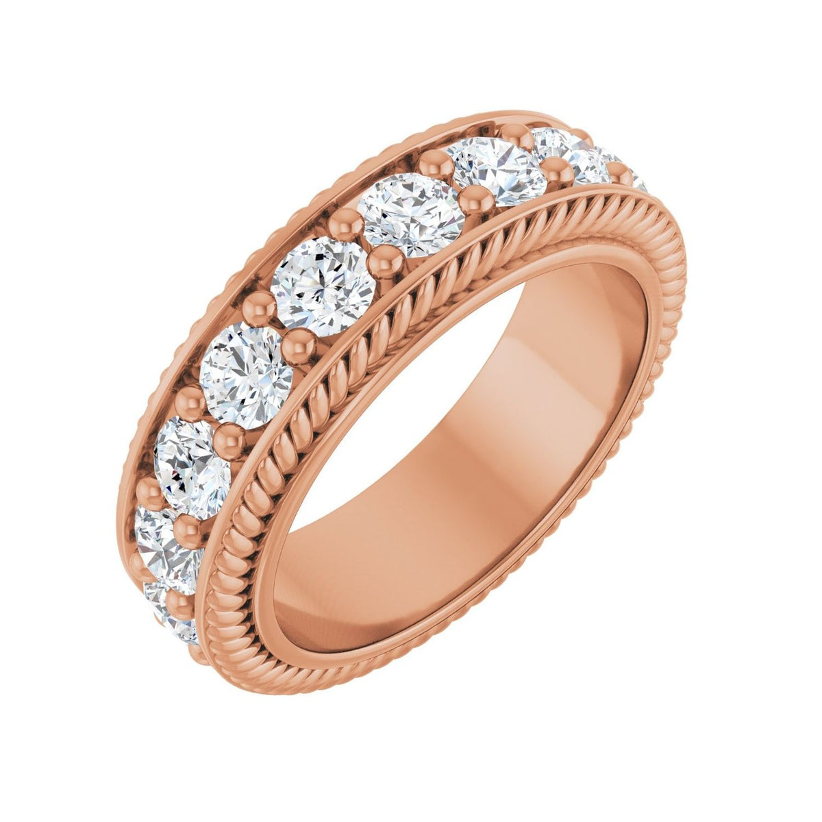 Sapphire Row Lab-Grown Diamond Rope-Edge Eternity Band - 14K Rose Gold, 3 mm, 4