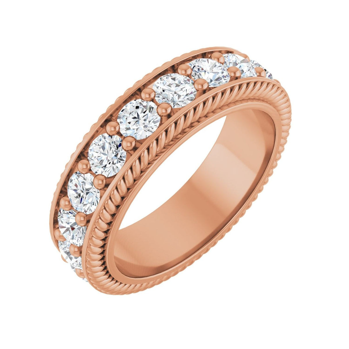 Sapphire Row Lab-Grown Diamond Rope-Edge Eternity Band - 14K Rose Gold, 3 mm, 5