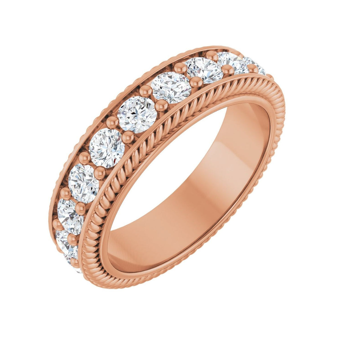 Sapphire Row Lab-Grown Diamond Rope-Edge Eternity Band - 14K Rose Gold, 3 mm, 7