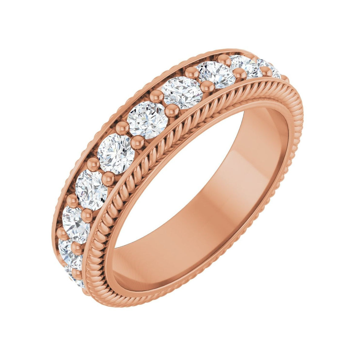 Sapphire Row Lab-Grown Diamond Rope-Edge Eternity Band - 14K Rose Gold, 3 mm, 8