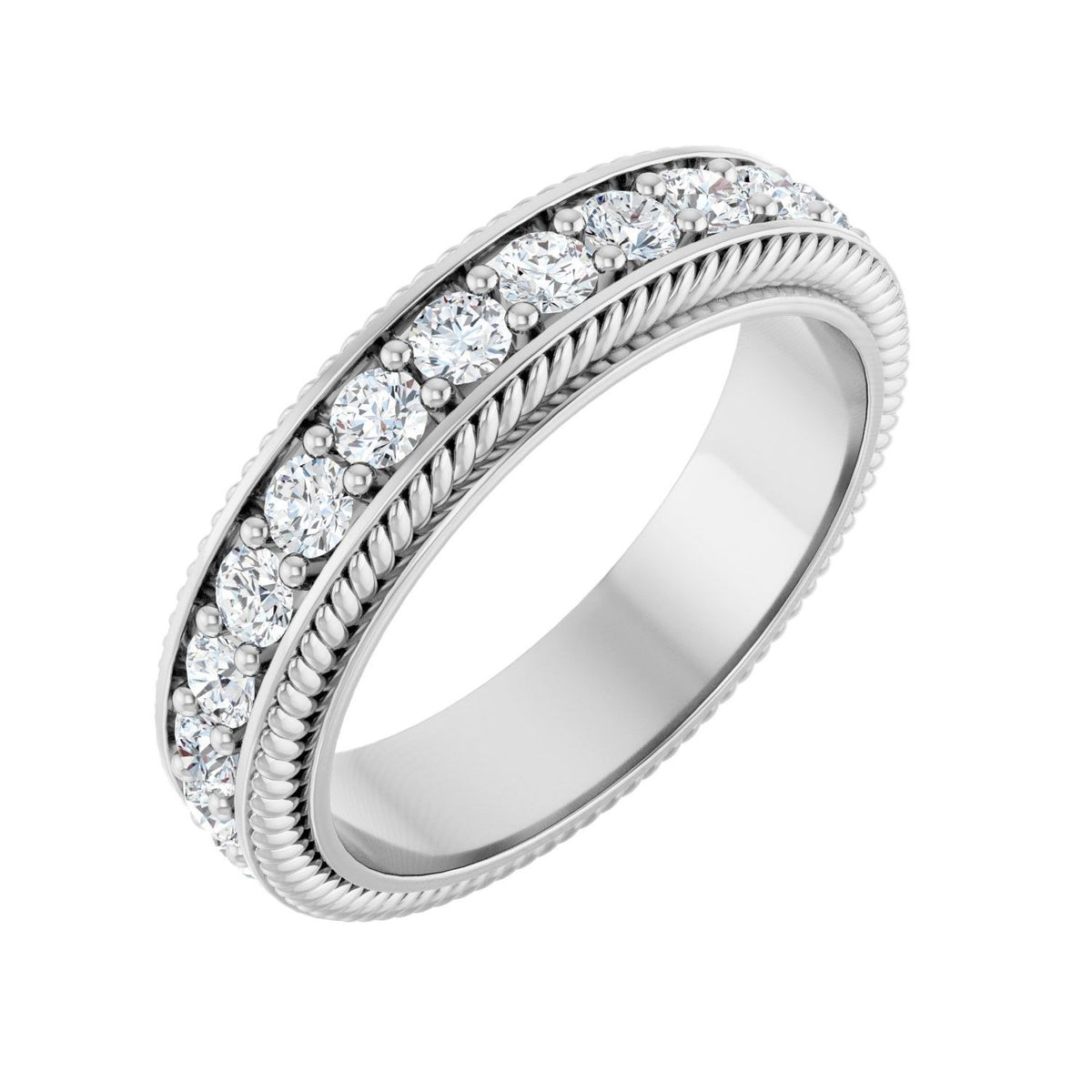 Sapphire Row Lab-Grown Diamond Rope-Edge Eternity Band - 14K White Gold, 2 mm, 4
