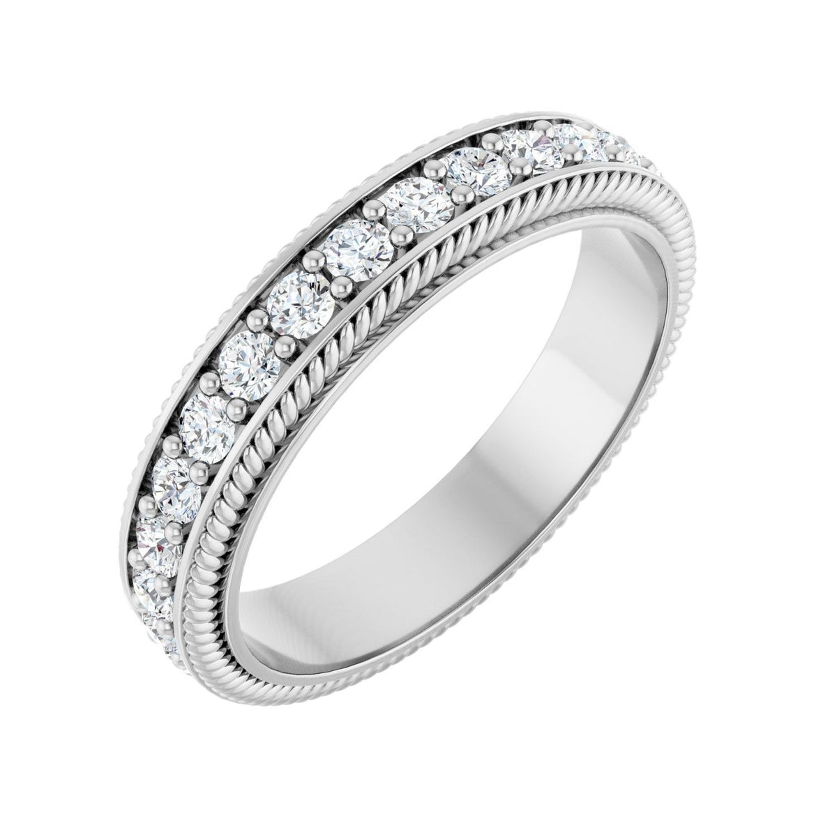 Sapphire Row Lab-Grown Diamond Rope-Edge Eternity Band - 14K White Gold, 2 mm, 7