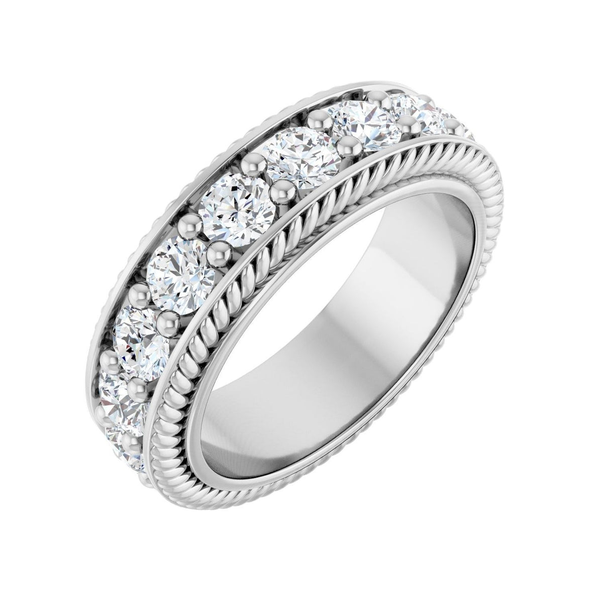 Sapphire Row Lab-Grown Diamond Rope-Edge Eternity Band - 14K White Gold, 3 mm, 4