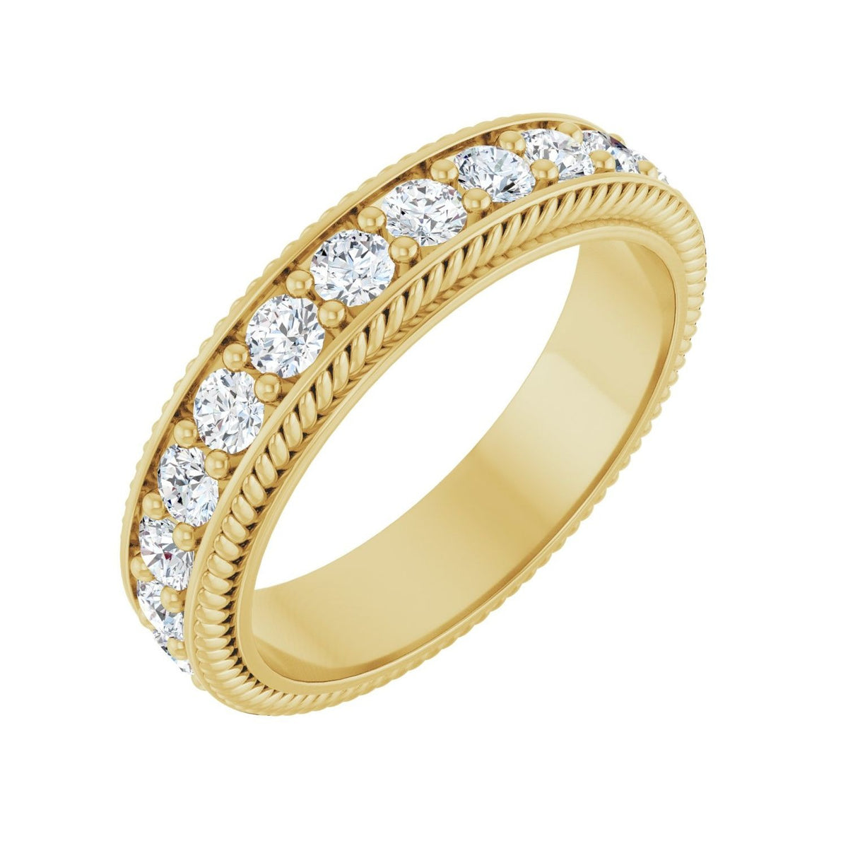 Sapphire Row Lab-Grown Diamond Rope-Edge Eternity Band - 14K Yellow Gold, 2.5 mm, 7.5