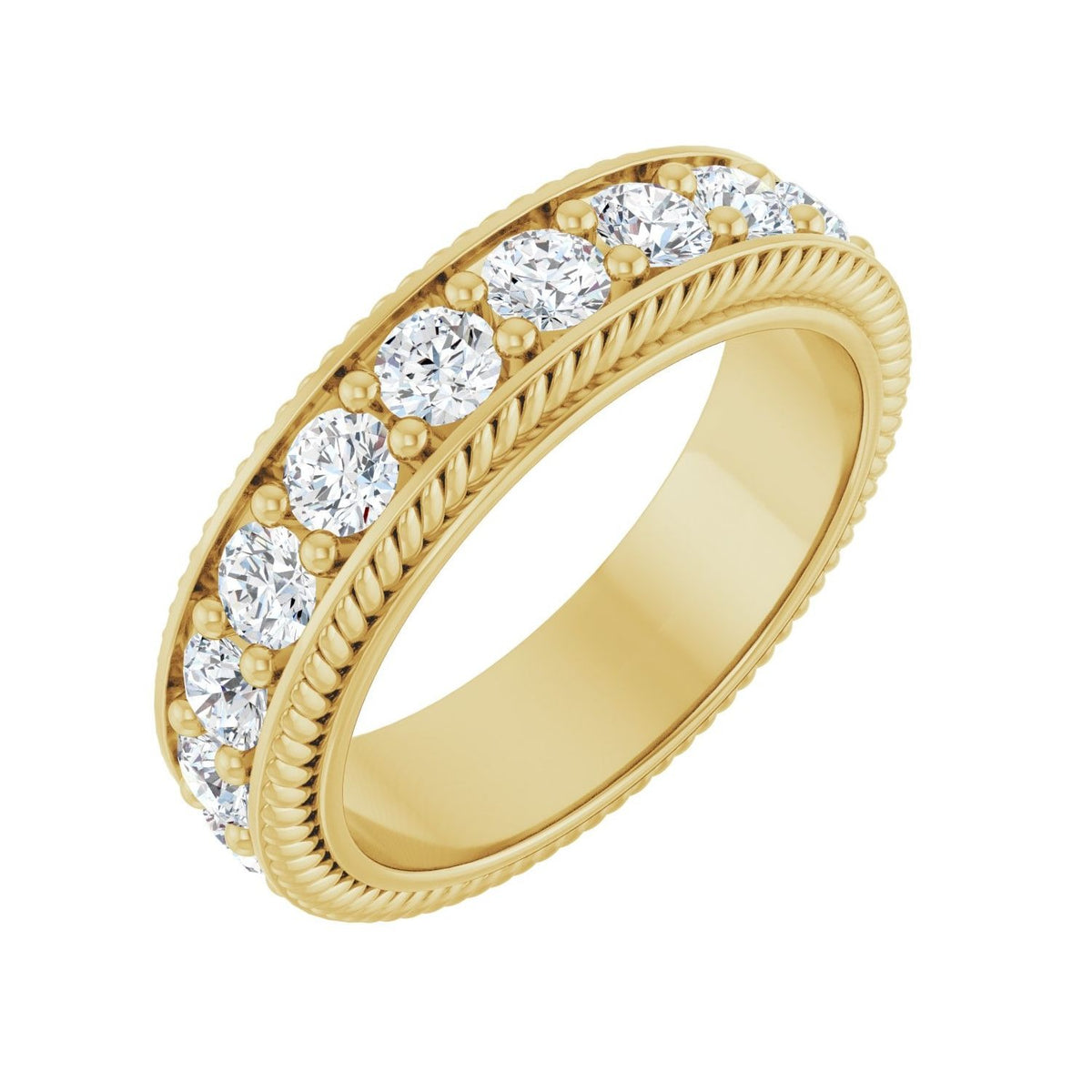 Sapphire Row Lab-Grown Diamond Rope-Edge Eternity Band - 14K Yellow Gold, 3 mm, 7