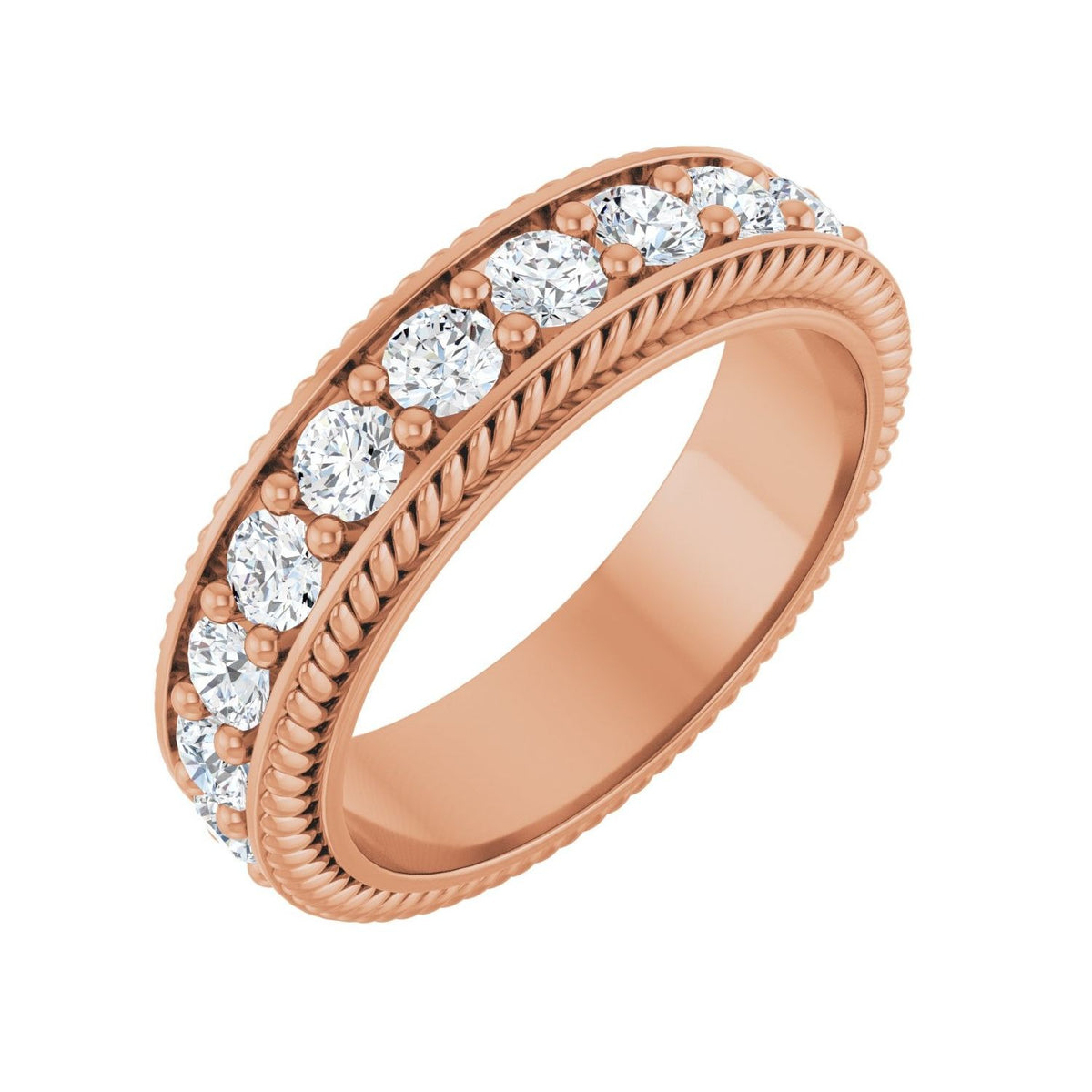 Sapphire Row Lab-Grown Diamond Rope-Edge Eternity Band - 14K Rose Gold, 2.5 mm, 4.5