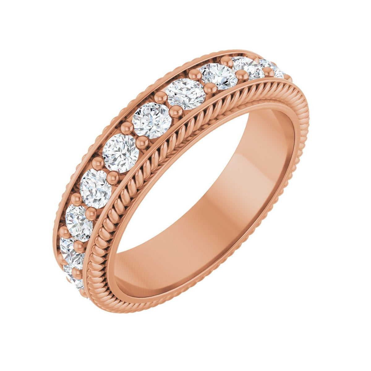 Sapphire Row Lab-Grown Diamond Rope-Edge Eternity Band - 14K Rose Gold, 2.5 mm, 5.5