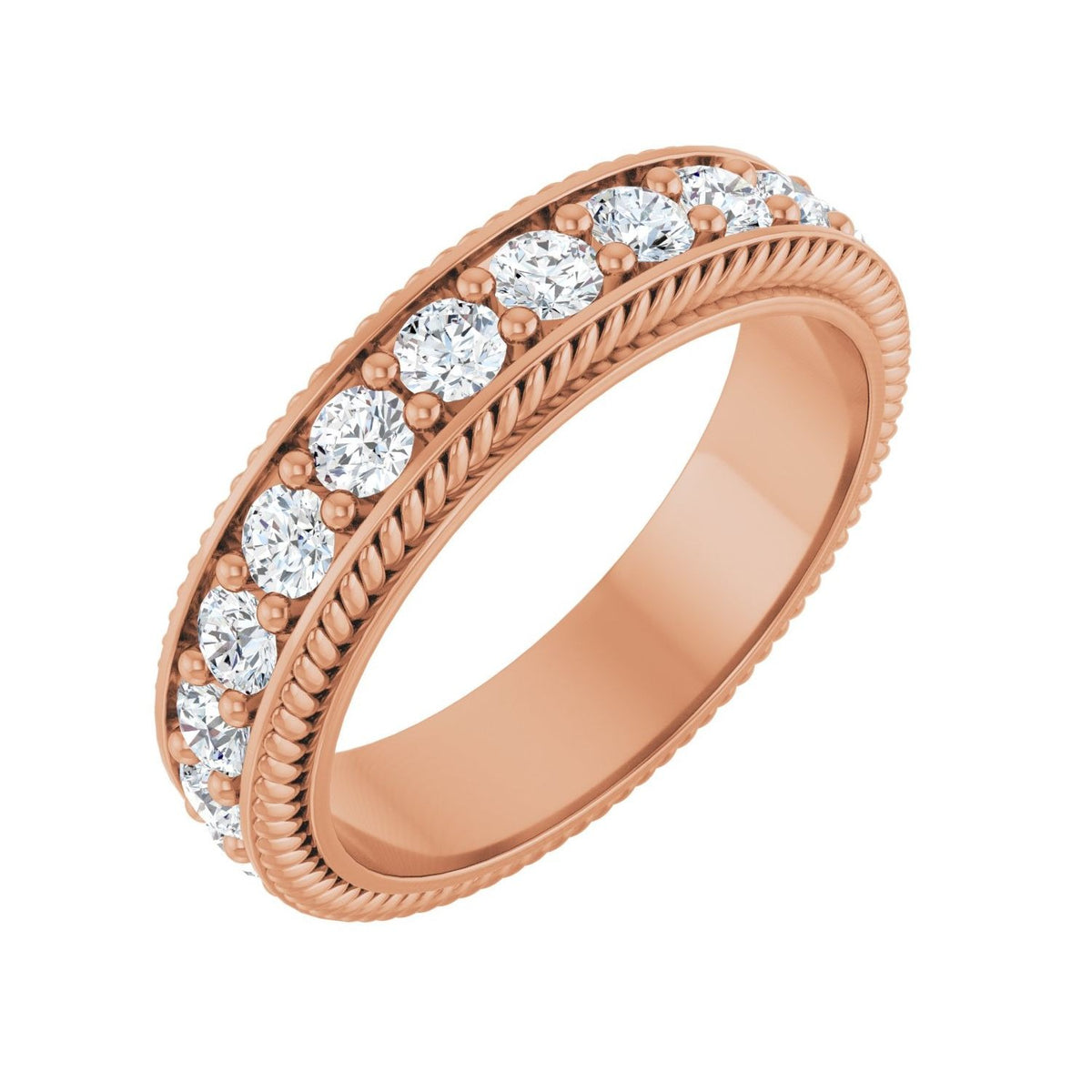 Sapphire Row Lab-Grown Diamond Rope-Edge Eternity Band - 14K Rose Gold, 2.5 mm, 6.5
