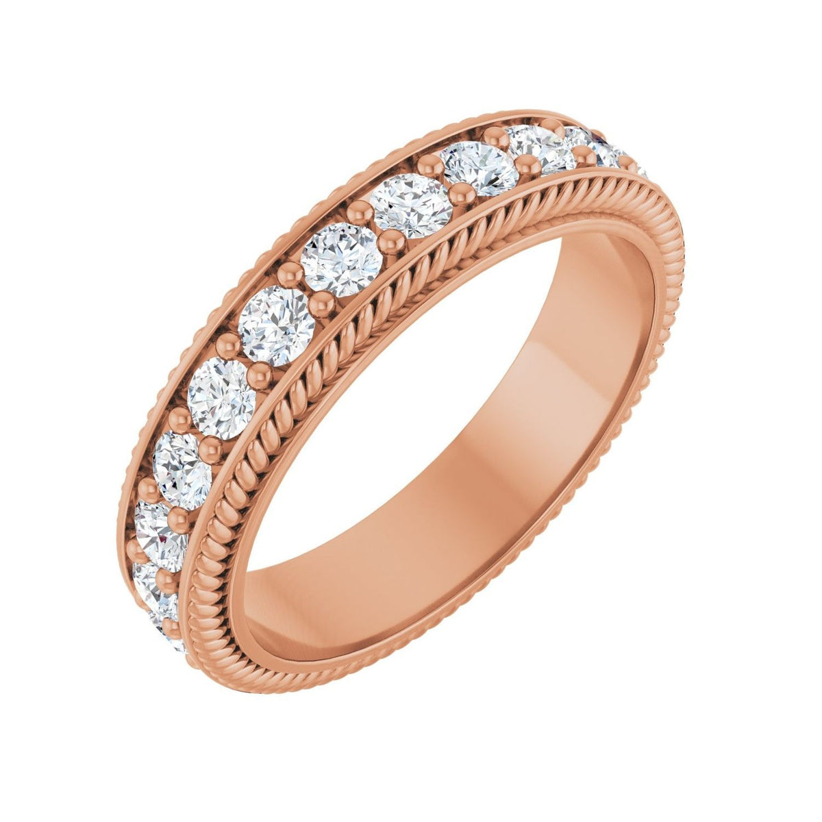 Sapphire Row Lab-Grown Diamond Rope-Edge Eternity Band - 14K Rose Gold, 2.5 mm, 7.5