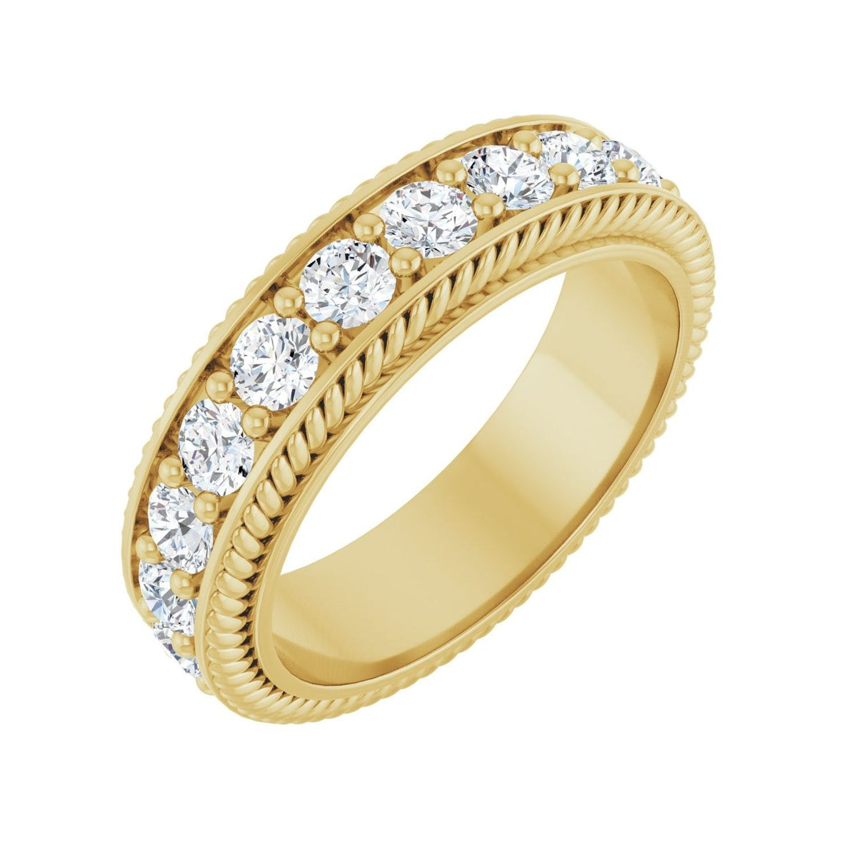 Sapphire Row Lab-Grown Diamond Rope-Edge Eternity Band - 14K Yellow Gold, 2.5 mm, 4